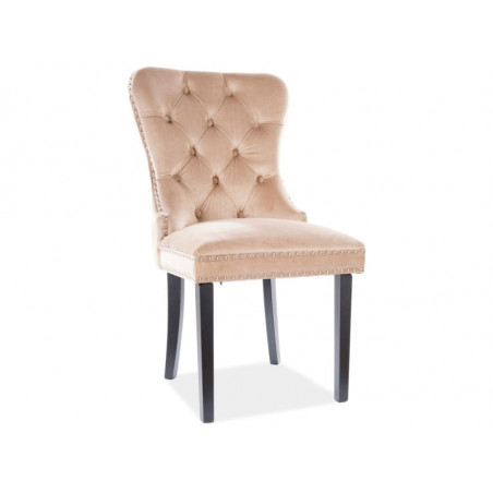 Chaise en velours capitonnée et finition cloutée AUGUST - Beige - H 98 x L 56 x P 46 cm