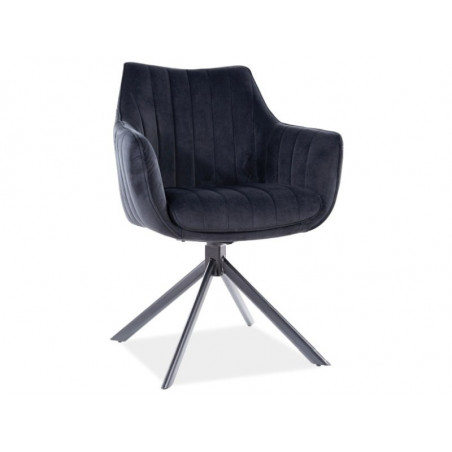Chaise pivotante en velours - Noir - Pieds en métal noir - H 86 cm x l 42 cm