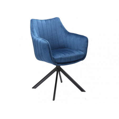 Chaise pivotante en velours - Bleu - Pieds en métal noir - H 86 cm x l 42 cm