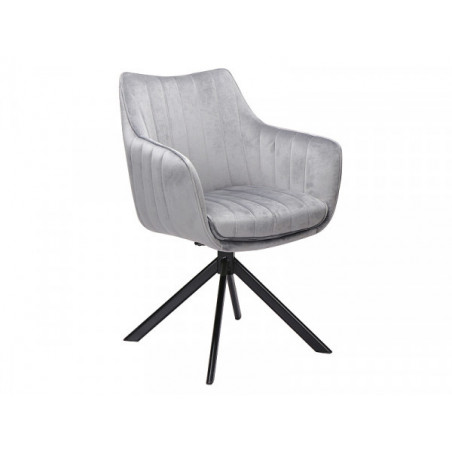 Chaise pivotante en velours - Gris - Pieds en métal noir - H 86 cm x l 42 cm
