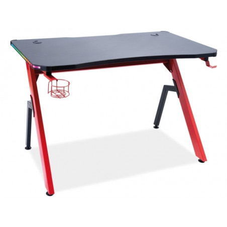 Bureau avec cadre en métal et éclairage LED multicolore - Rouge et noir - H 75 cm x P 66 cm x L 120 cm