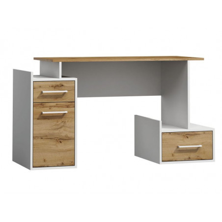 Bureau avec 2 tiroirs + 1 placard de rangement en bois - Beige et blanc - H 78 cm x P 76 cm x L 170 cm