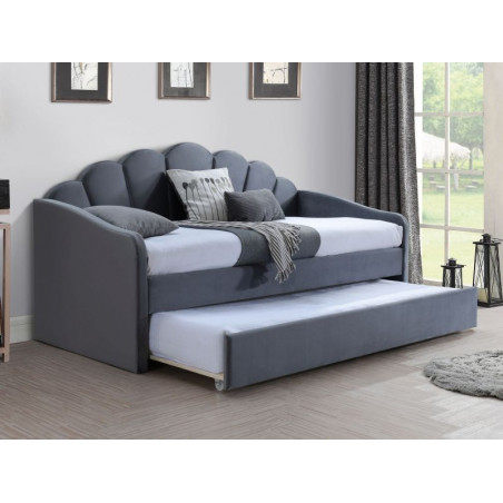 Lit simple avec un couchage supplémentaire en velours - Gris - L 200 cm x l 90 cm