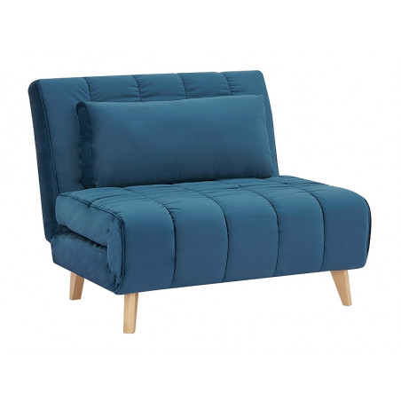 Fauteuil convertible en couchage en tissu - Pieds en bois beige - Bleu - L 191 cm x l 103 cm