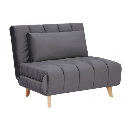 Fauteuil convertible en couchage en tissu - Pieds en bois beige - Gris foncé - L 191 cm x l 103 cm