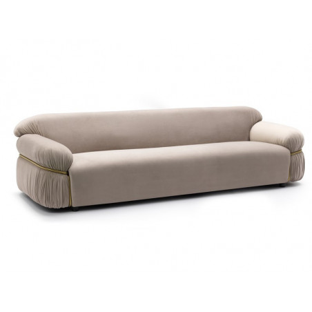 Canapé 4 places en velours avec finitions fils dorés - Beige - L 260 cm x P 63 cm x H 86 cm