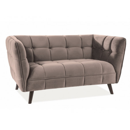 Canapé 2 places en velours matelassé - Beige - Pieds en bois - H 78 cm x l 145 cm x P 85 cm