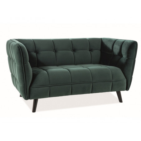 Canapé 2 places en velours matelassé - Vert kaki - Pieds en bois - H 78 cm x l 145 cm x P 85 cm