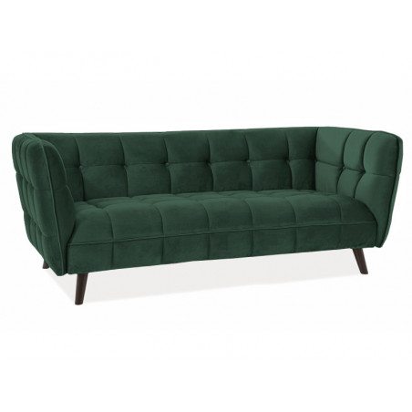 Canapé 3 places en velours matelassé - Vert kaki - Pieds en bois - H 78 cm x l 200 cm x P 85 cm