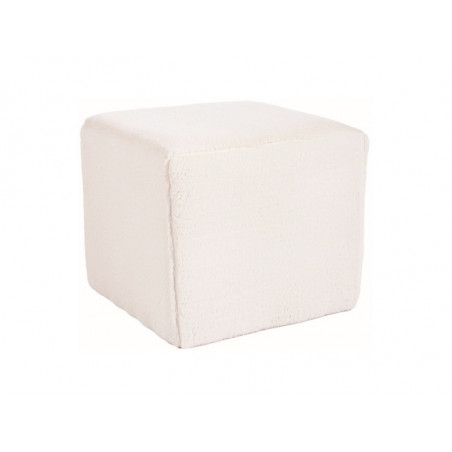 Pouf en tissu effet poils doux - Blanc - H 35 cm x L 39 cm x l 39 cm