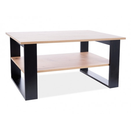 Table basse à étagère de rangement en bois - Pieds en métal - Beige et noir - L 100 cm x l 64 cm x H 50 cm