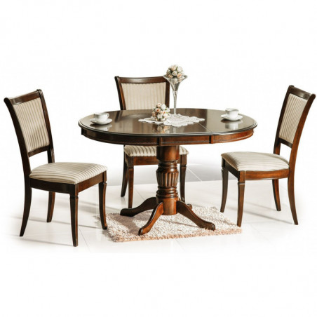 Table extensibles ronde en bois MDF - Marron - 6 couverts - H 75 cm x D 90 cm