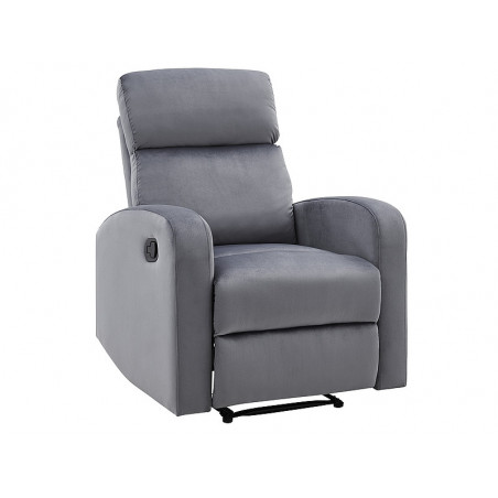 Fauteuil de relaxation mécanique en velours avec un repose pied - Gris - H 100 cm x l 75 cm