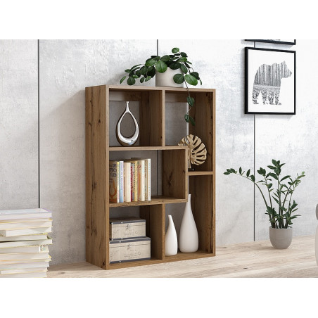 Bibliothèque géométrique avec 6 rangements en bois - Marron - H 115 cm x P 25 cm x L 70 cm