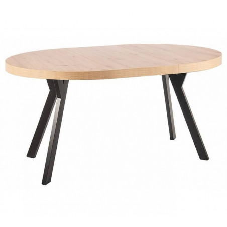 Table extensible en bois - Beige - Pieds en métal noir - 8 couverts - D 100 cm x H 76 cm