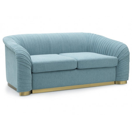 Canapé 2 places en tissu - Bleu - Pieds dorée - L 180 cm x l 72 cm x P 62 cm