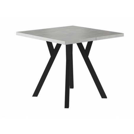 Table extensible en bois effet béton - Gris - Pieds en métal noir - 10 couverts - L 90 cm x l 90 cm x H 76 cm