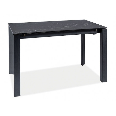 Table extensible en verre effet marbre - Noir - Pieds en métal noir - 8 couverts - L 120 cm x l 80 cm x H 76 cm