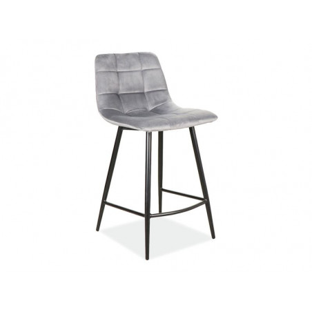 Tabouret en velours matelassé sur pieds en métal noir - Gris - L 87 cm x l 43 cm