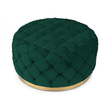 Pouf en velours capitonné - Vert - Pieds en metal dorée - D 90 cm x H 42 cm