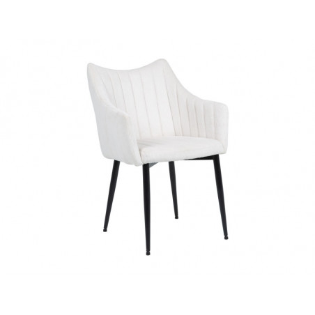 Chaise en velours avec accoudoirs - Blanc - Pieds en métal noir - L 87 cm x l 59 cm x P 46 cm