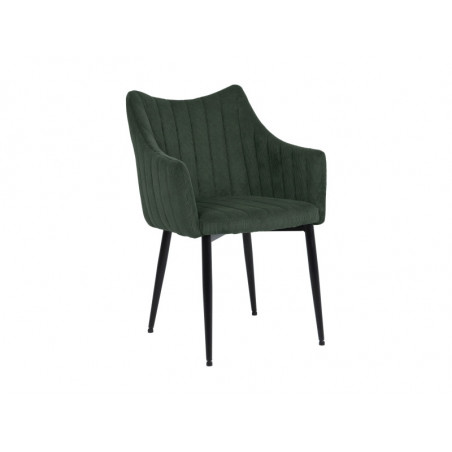 Chaise en velours avec accoudoirs - Vert - Pieds en métal noir - L 87 cm x l 59 cm x P 46 cm