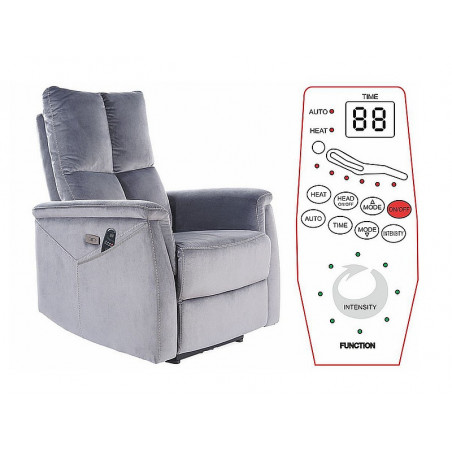 Fauteuil de relaxation inclinable en velours avec fonction massage - Gris - L 96 cm x l 57 cm