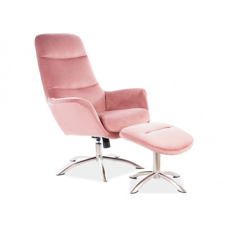 Fauteuil en velours avec repose jambes - Rose - Pieds en acier chromé - L 110 cm x l 68 cm x P 50 cm