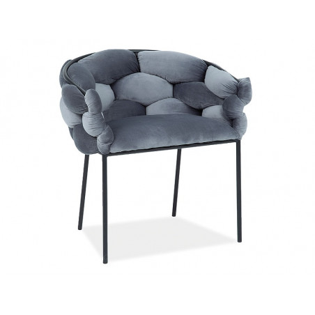 Fauteuil d'appoint en velours effet tressage NORTE - Gris - H 75 x L 76 x P 40 cm