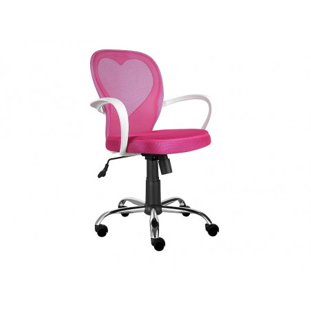 Chaise de bureau à roulettes forme coeur sur le dossier DAISY - Rose / Blanc - H 98 x L 60 x P 47