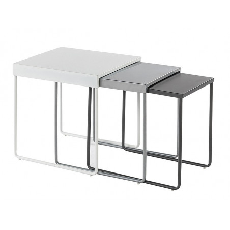 Set de 3 tables gigognes en métal - Gris et blanc - Pieds en métal - H 50 cm x L 45 m x l 40 cm