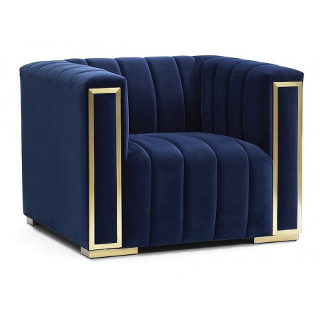 Fauteuil design en velours à finition dorée - Bleu marine - L 105 x H 71 cm