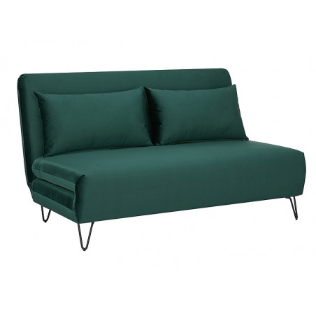 Canapé en velours convertible en lit 2 places - Vert - L 141 x H 81 x P 90 cm