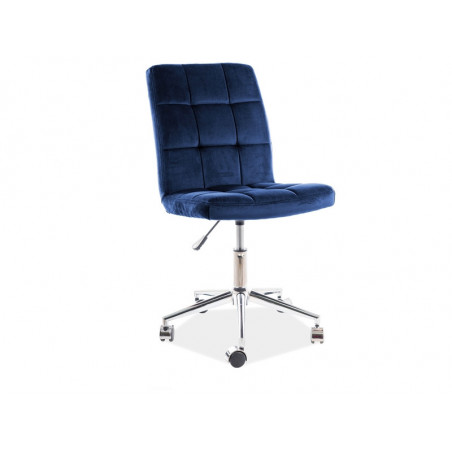 Chaise de bureau pivotante en velours matelassé série Q-020 - Bleu marine - H 87 x L 45 x P 40 cm