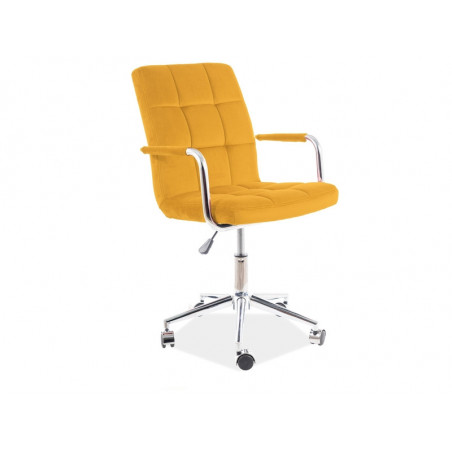 Chaise de bureau pivotante en velours matelassé série Q-022 - Jaune - H 87 x L 51 x P 40 cm