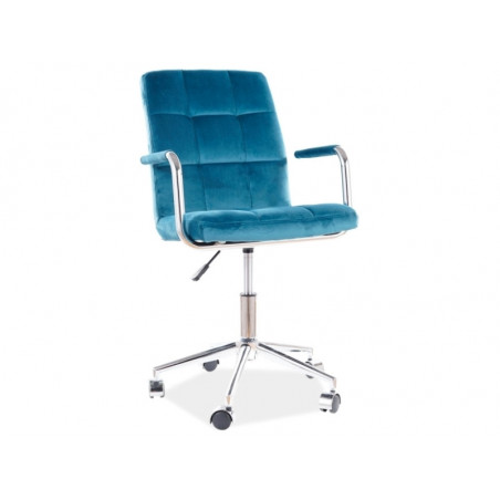 Chaise de bureau pivotante en velours matelassé série Q-022 - Bleu turquoise - H 87 x L 51 x P 40 cm
