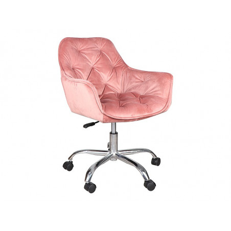 Fauteuil de bureau pivotant en velours capitonné série Q-190 - Rose - H 80 x L 60 x P 44 cm