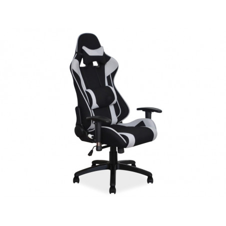 Fauteuil de gaming pivotant en tissu VIPER avec oreillers intégrés - Noir / Gris - H 127 x L 70 x P 49 cm