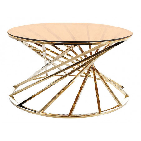 Table basse design ronde en verre et métal OTTAVIA - Rose / Doré - D 80 x H 43 cm
