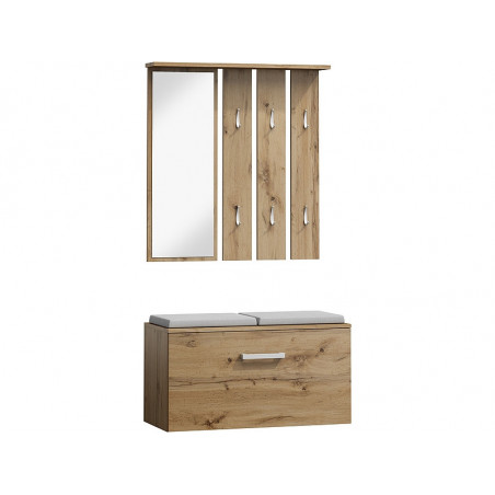 Vestiaire avec miroir + 6 patères + meuble de rangement - Beige - H 180 x L 89 x P 40 cm