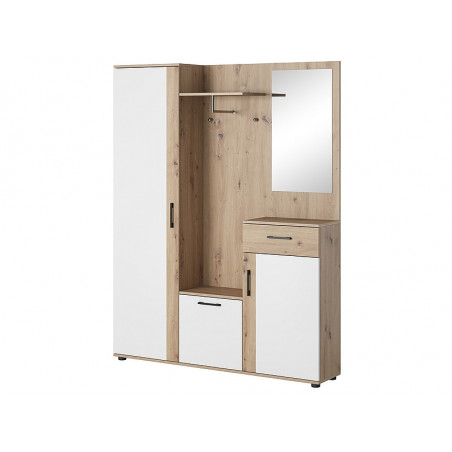 Vestiaire avec une armoire + 1 miroir + 1 étagère + 2 meubles de rangement - H 184 x L 145 x P 29 cm