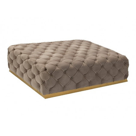 Pouf 2 places en velour capitonné et structure en métal doré PALM - Gris - 120 x 120 x H 40