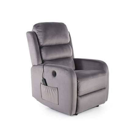 Fauteuil de relaxation éléctrique en velour PEGAZ avec fonction massage - Gris - H 102 x L 64 x P 53 cm