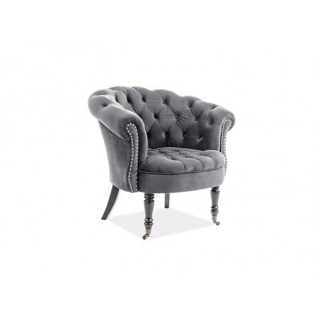 Fauteuil en velour capitonné et clouté PHILIP - Gris - H 83 x L 87 x P 59 cm