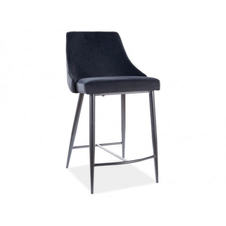 Tabouret de bar en velours à dos matelassé PIANO B H-2 - Noir - H 88 x L 47 x P 42 cm