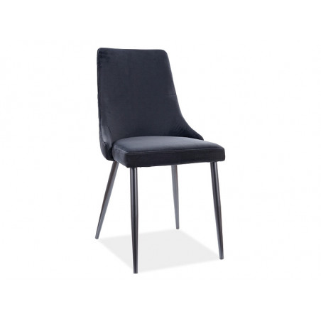 Chaise en velours mat à dos matelassé - Noir - Pieds en métal noir - L 93 cm x l 47 cm x P 44 cm