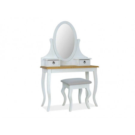Coiffeuse en bois avec tabouret - Blanc et marron - L 160 cm x l 100 cm x P 45 cm