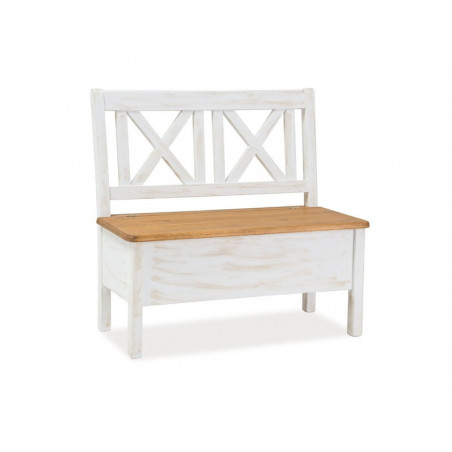 Banc avec coffre en bois de pin - Blanc et marron - L 97 cm x l 46 cm