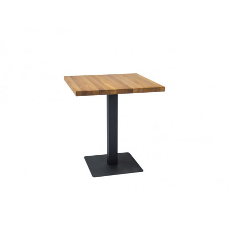 Table à manger ronde en bois - Marron - Pieds en métal noir - 4 couverts - 70 x 70 x H 76