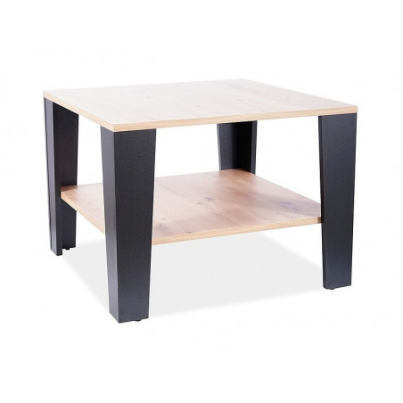 Table basse carré en bois - Marron et noir - Pieds en métal noir - L 67 cmx l 67 cm x H 50 cm